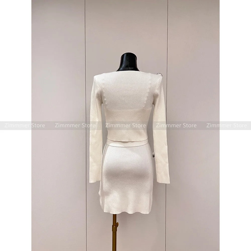 Camellia knitted vest jacket + skirt 3 piece set
