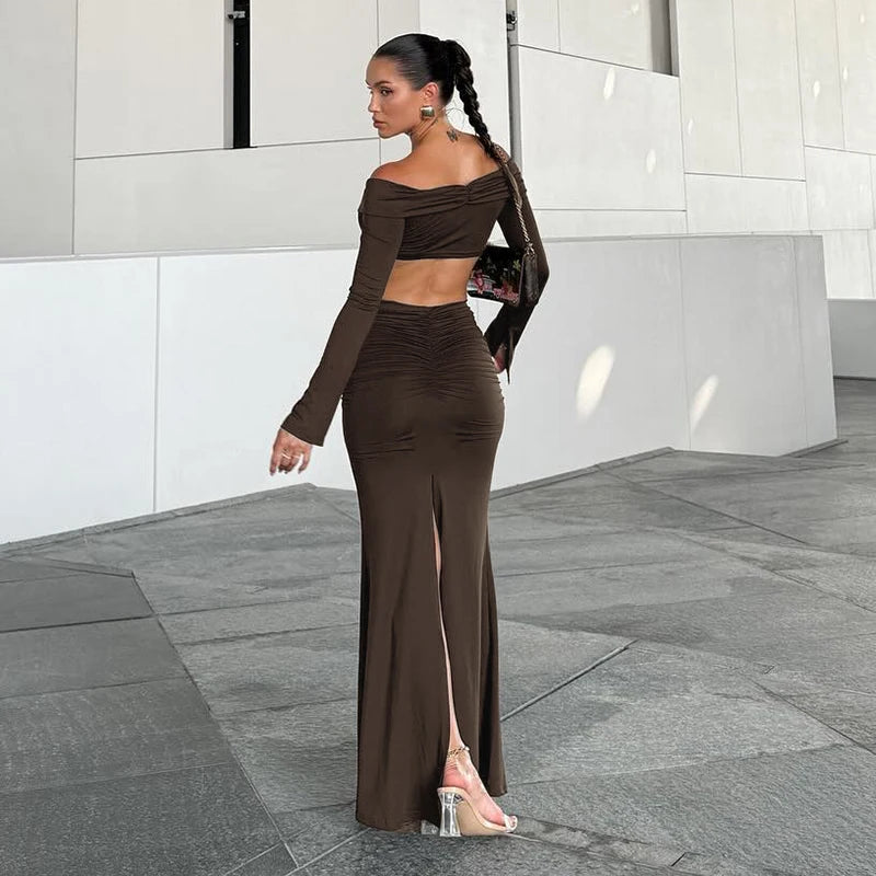 Barberella Metallic Ring Split Tops+Long Skirt Set