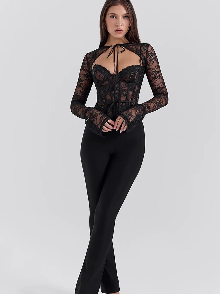 Hannah Lace Tie Long sleeve Top