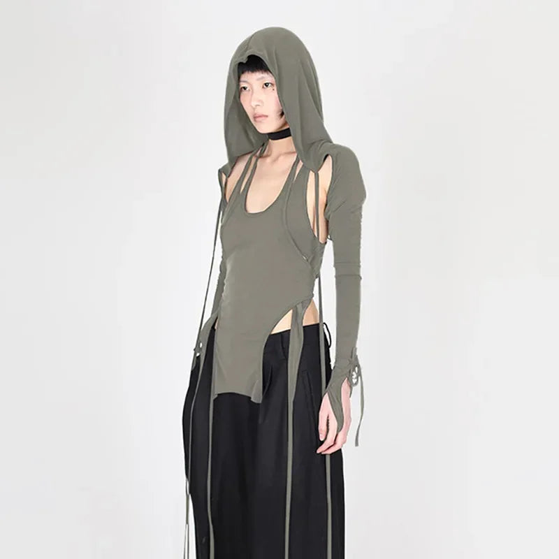 Grunge Hooded Crop Top Y2k