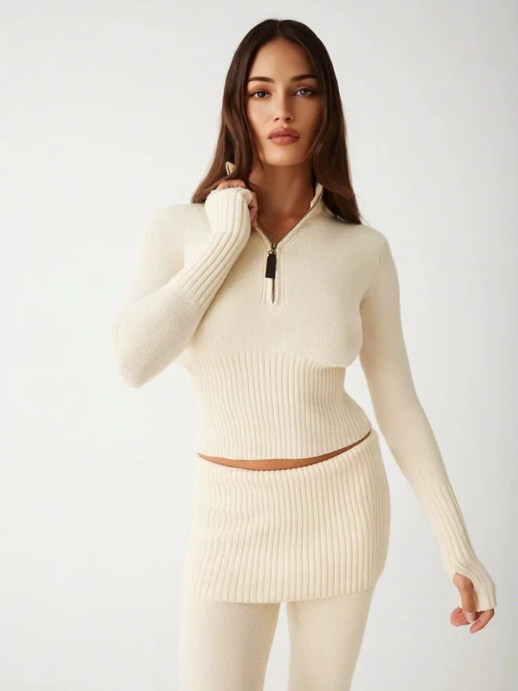 Frankies semi-turtleneck knit sweater top & knit shorts