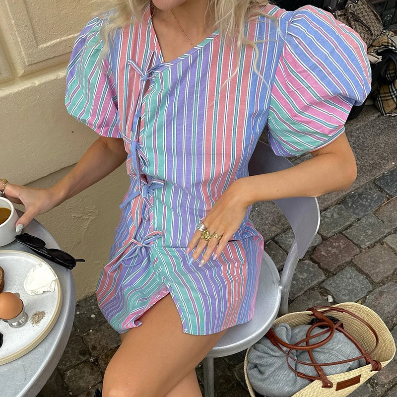 Rainbow Summer Puff Dress